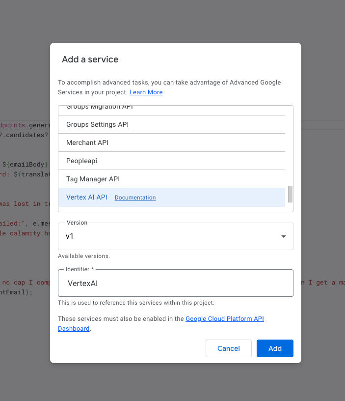 Add Vertex AI Service