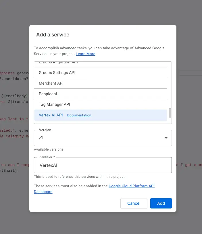 Add Vertex AI Service