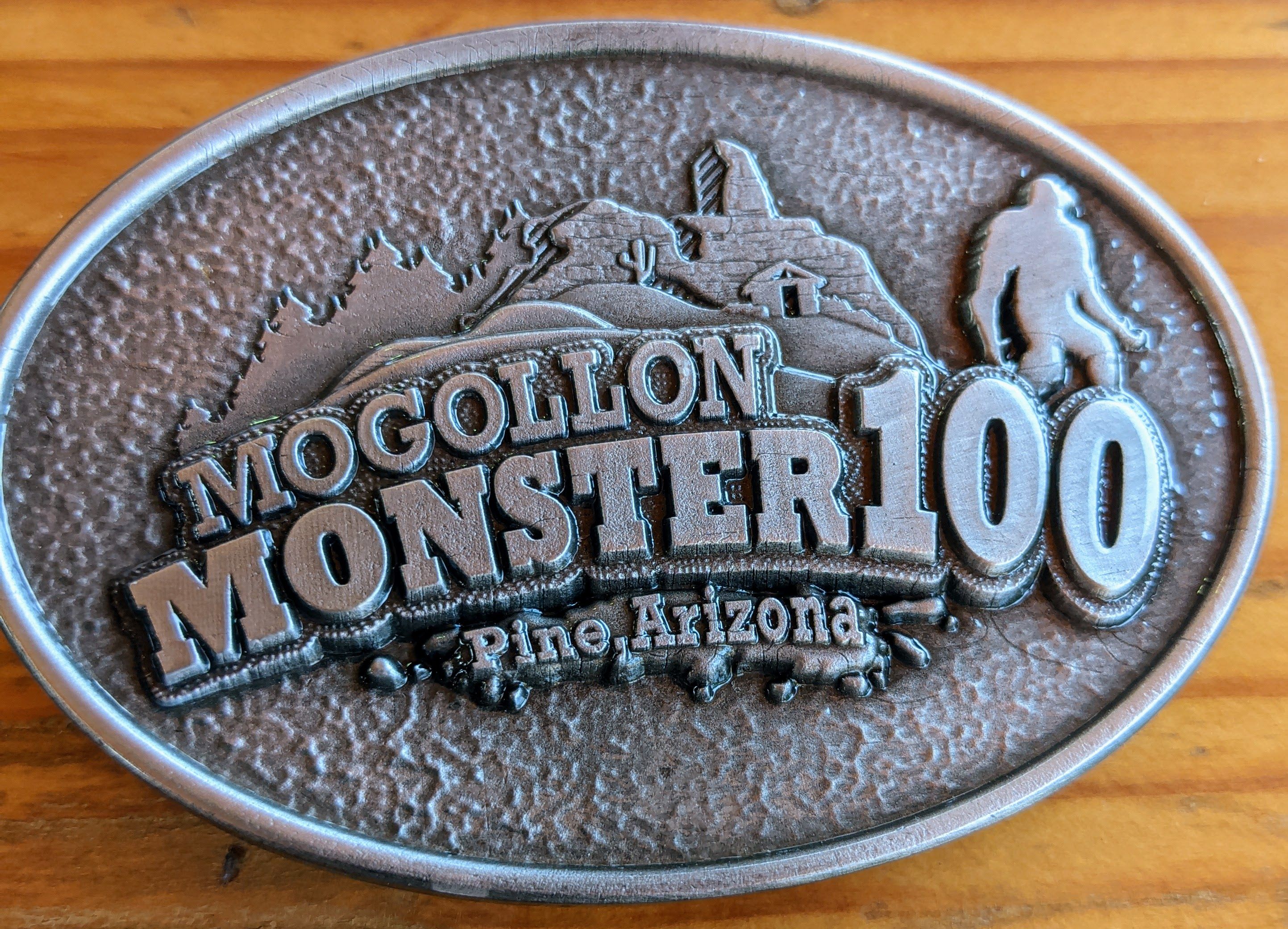 Mogollon Monster 100 mile race finisher belt buckle