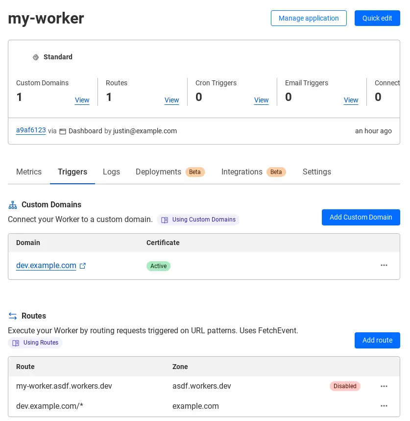 Cloudflare worker route for dev worker