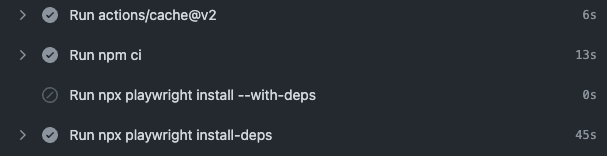 Output for the GitHub action with Playwright browser binaries cached
